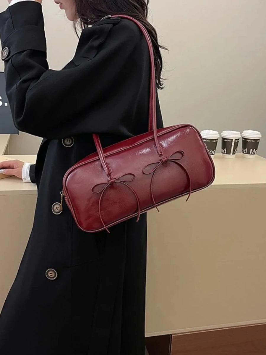 PU Leather Bow Trim Shoulder Bag - Wow Store
