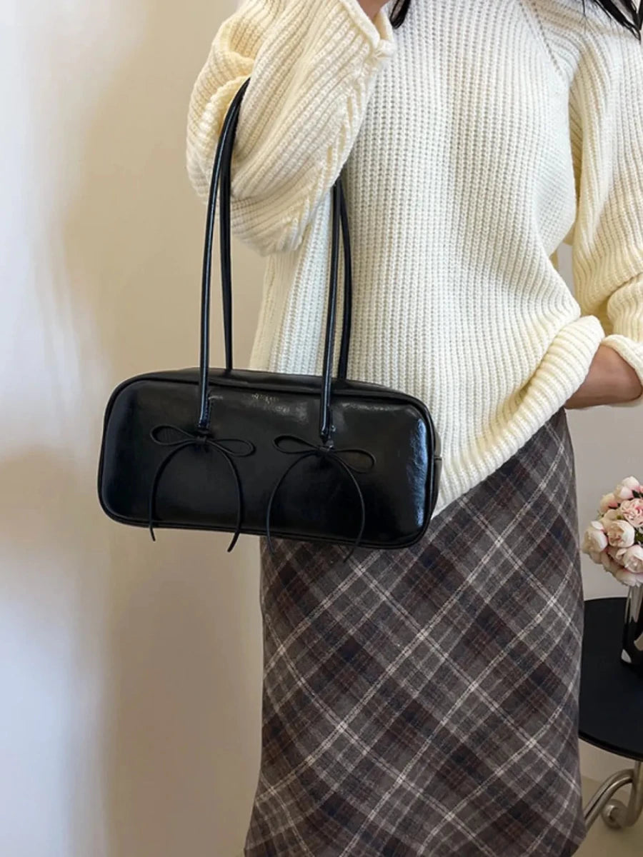PU Leather Bow Trim Shoulder Bag - Wow Store