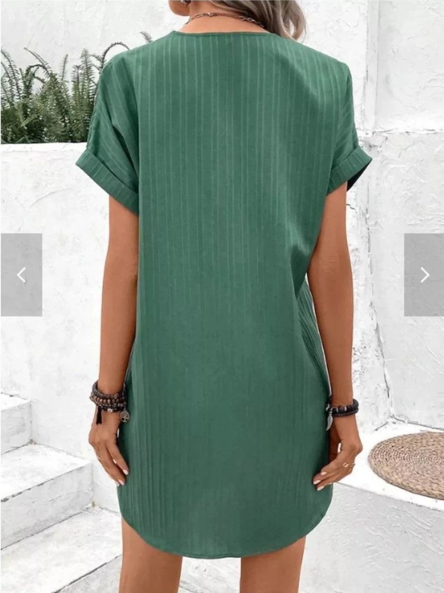 Pulsar Casual V-Neck Short Sleeve Dress - Plus Size - WowStore.live
