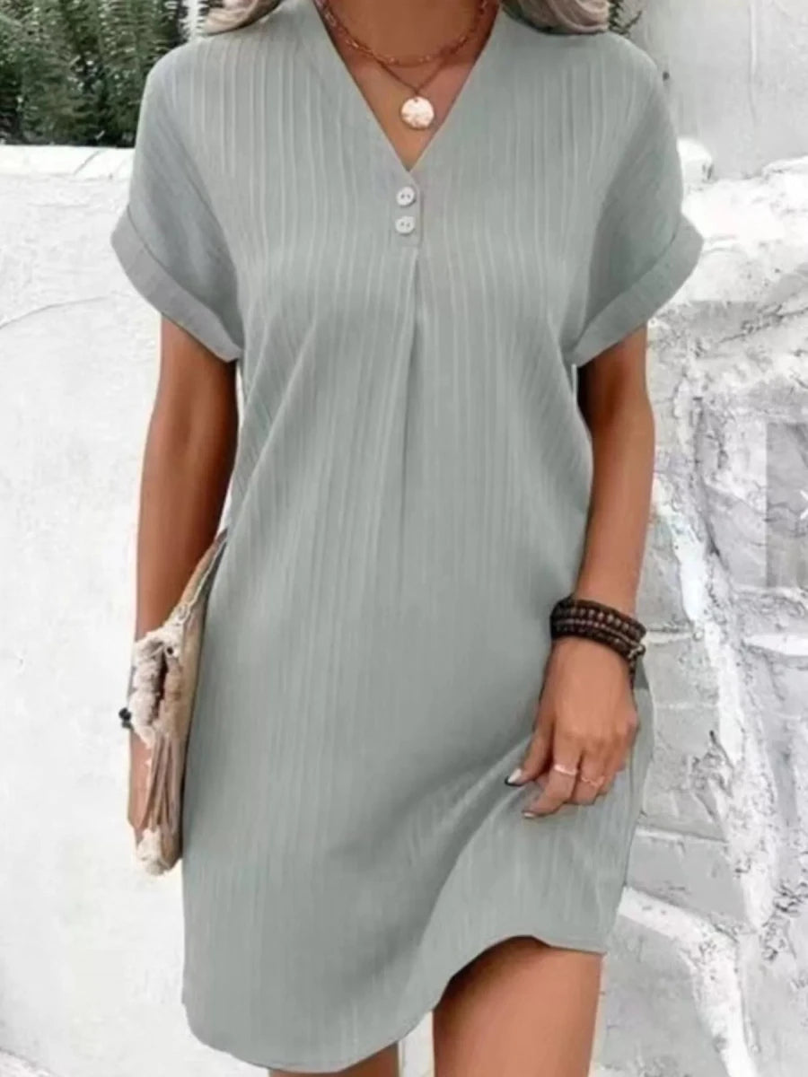 Pulsar Casual V-Neck Short Sleeve Dress - Plus Size - WowStore.live