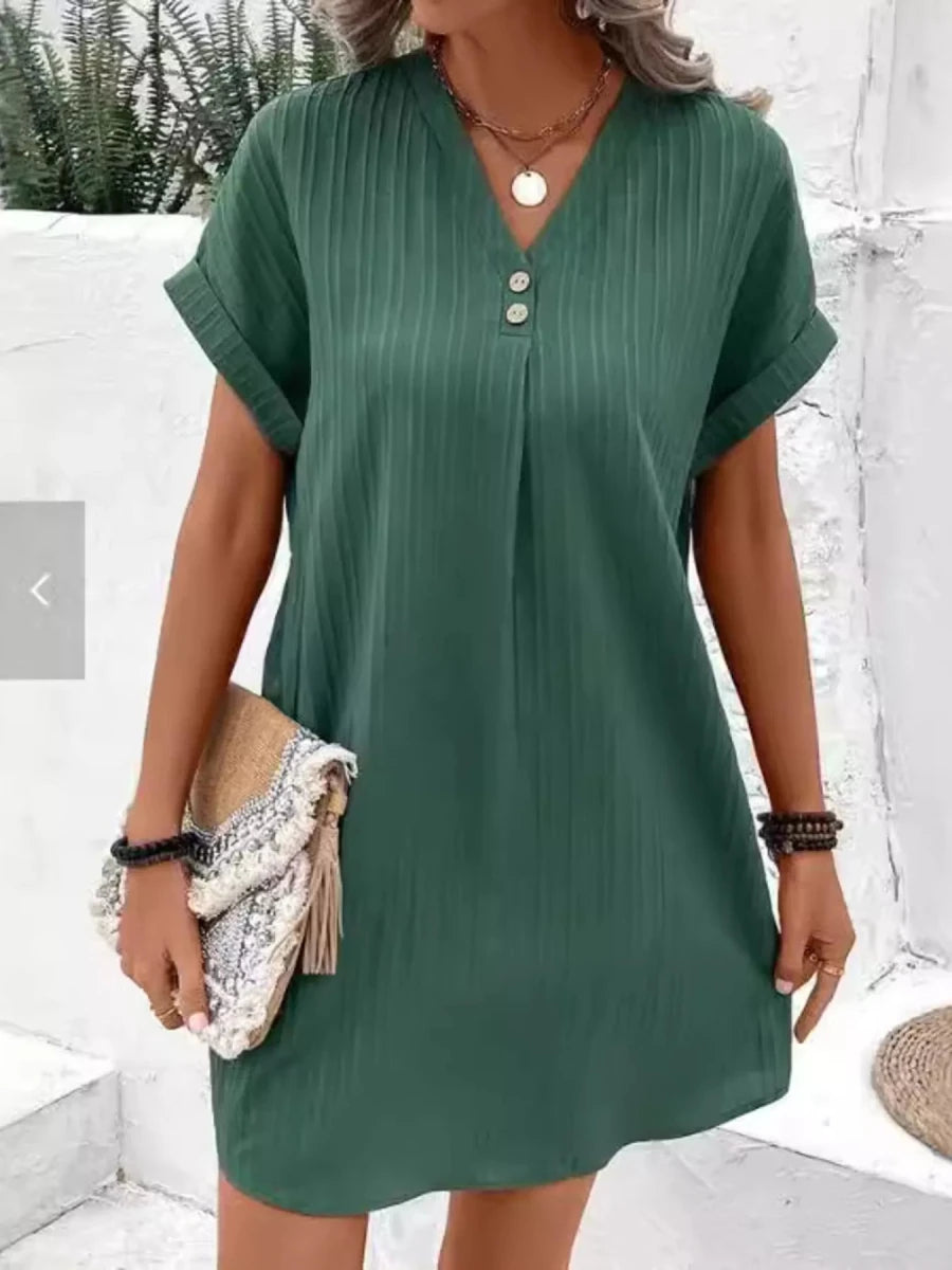Pulsar Casual V-Neck Short Sleeve Dress - Plus Size - WowStore.live