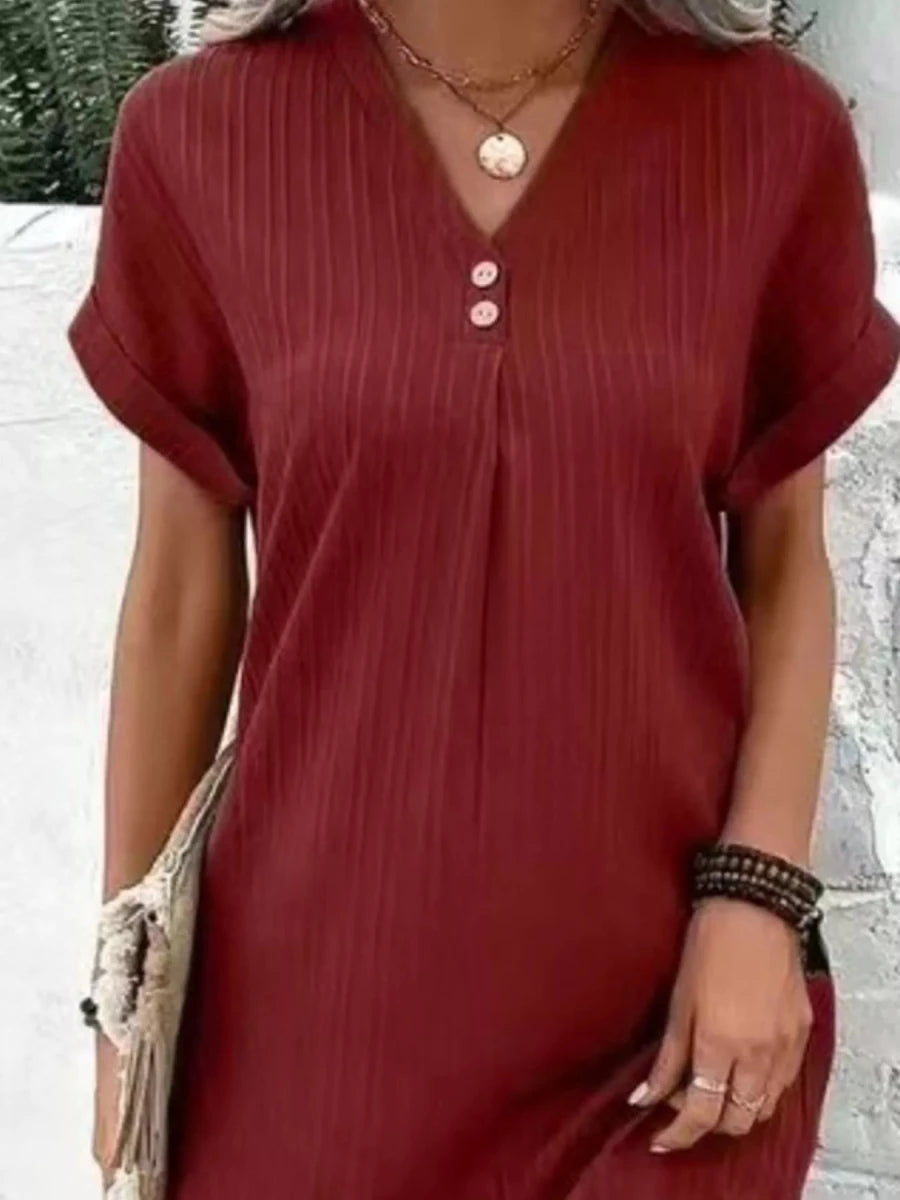 Pulsar Casual V-Neck Short Sleeve Dress - Plus Size - WowStore.live
