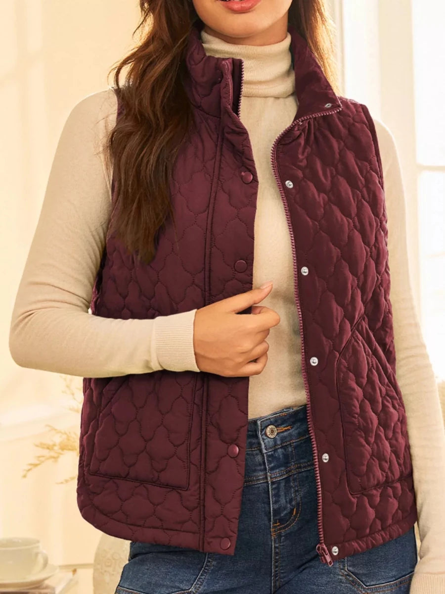Quilted Snap Down Zip Up Vest Coat - Wow Store