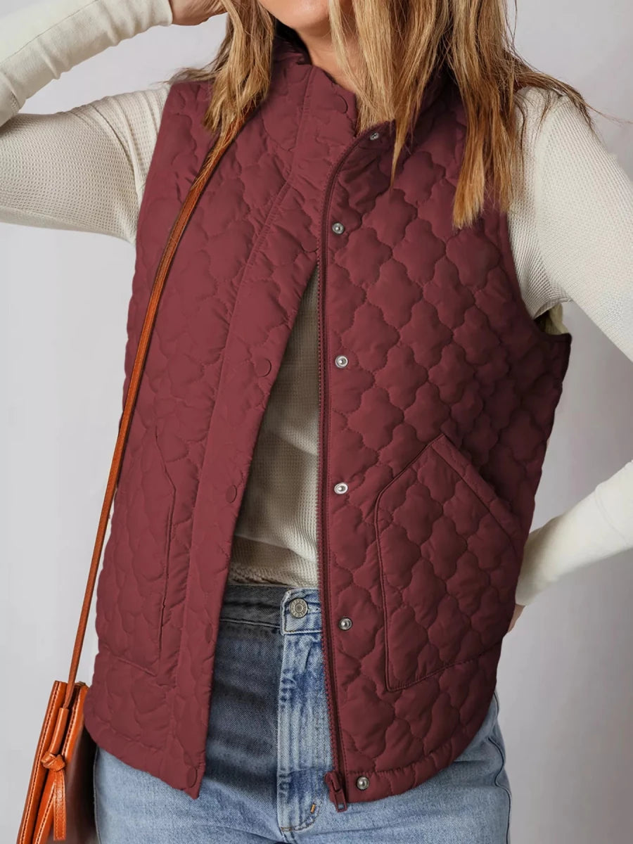 Quilted Snap Down Zip Up Vest Coat - Wow Store