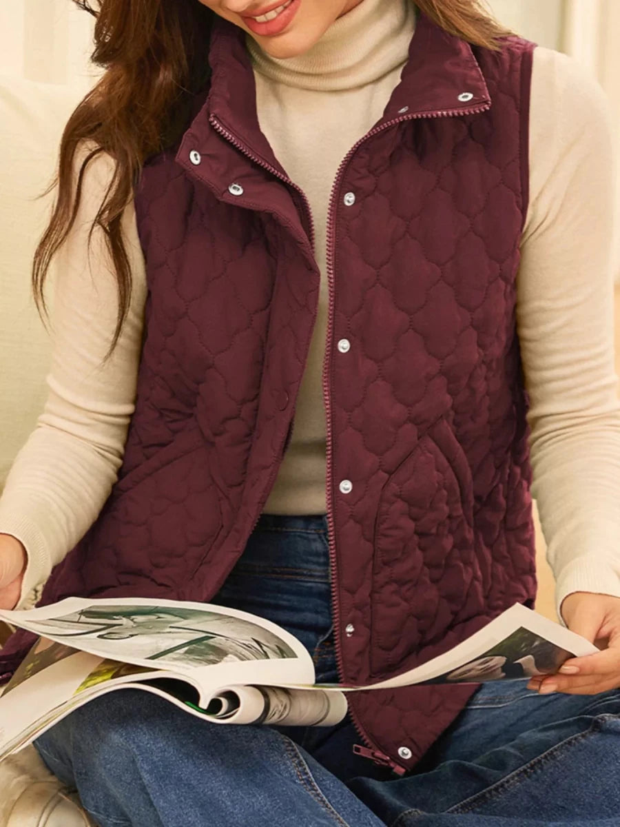 Quilted Snap Down Zip Up Vest Coat - Wow Store