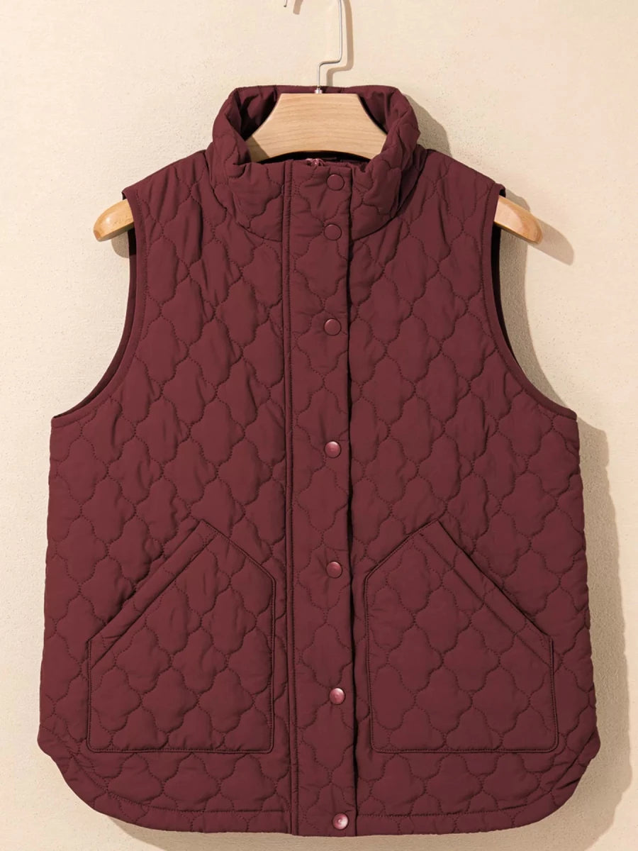 Quilted Snap Down Zip Up Vest Coat - Wow Store