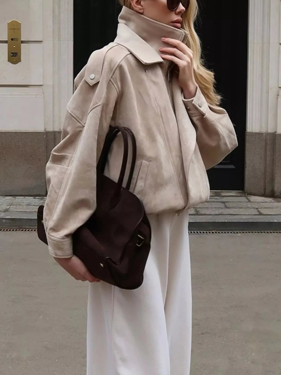 Renee Zip Up Dropped Shoulder Moto Jacket - WowStore.live