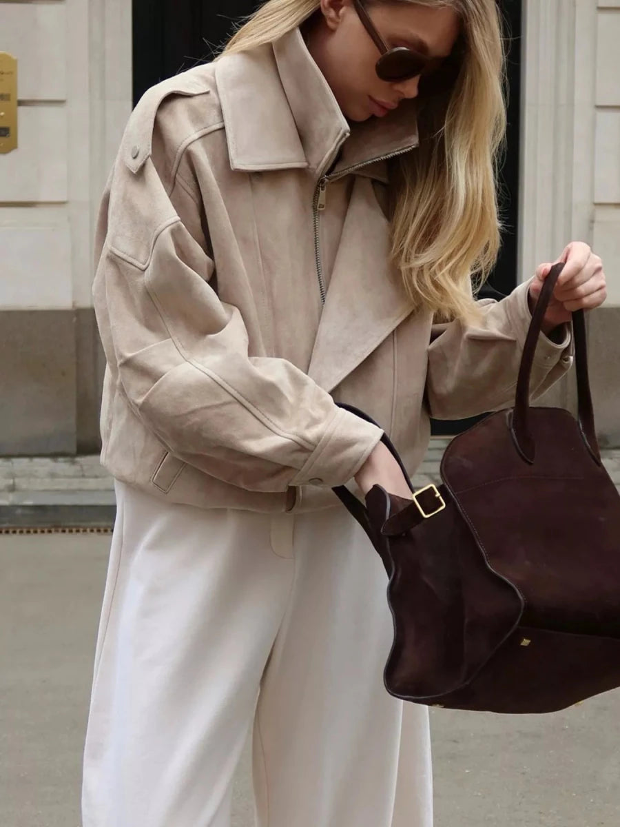 Renee Zip Up Dropped Shoulder Moto Jacket - WowStore.live