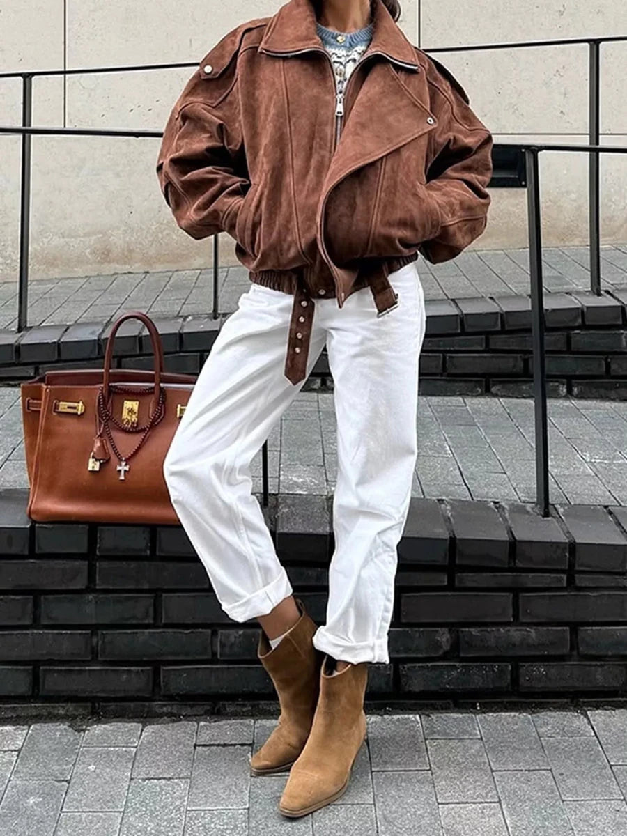 Renee Zip Up Dropped Shoulder Moto Jacket - WowStore.live