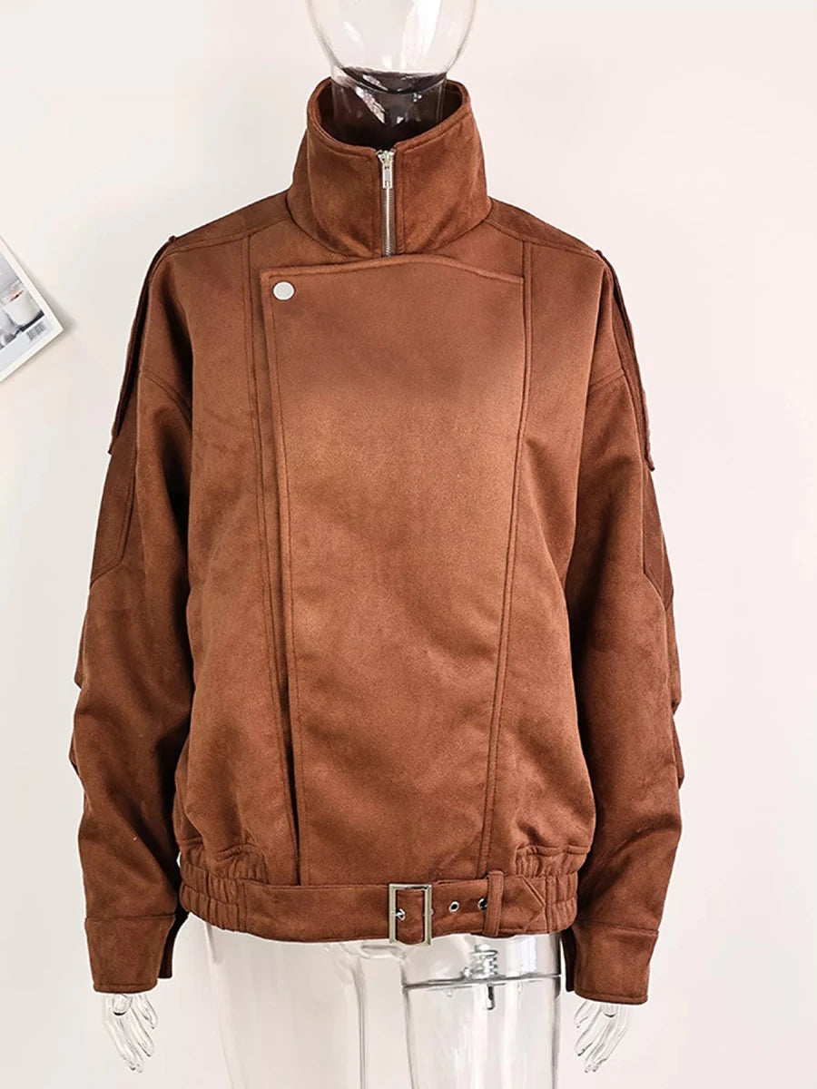 Renee Zip Up Dropped Shoulder Moto Jacket - WowStore.live