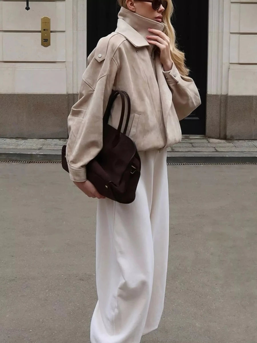 Renee Zip Up Dropped Shoulder Moto Jacket - WowStore.live