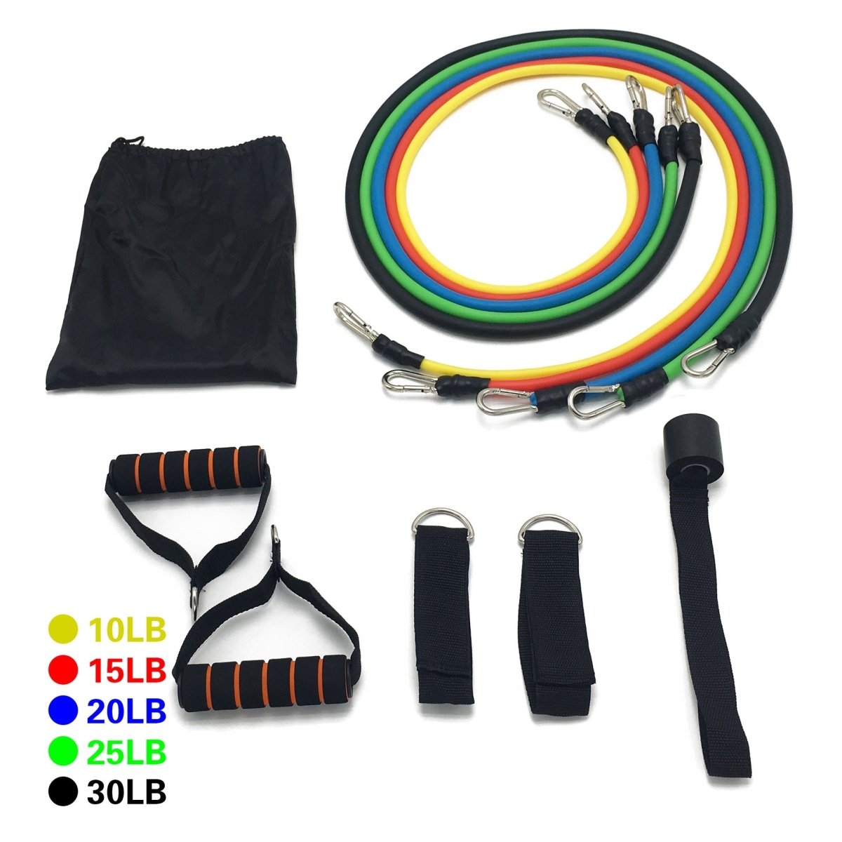Resistance Band Set, 11 Pieces, 10 to 30 lb - WowStore.live