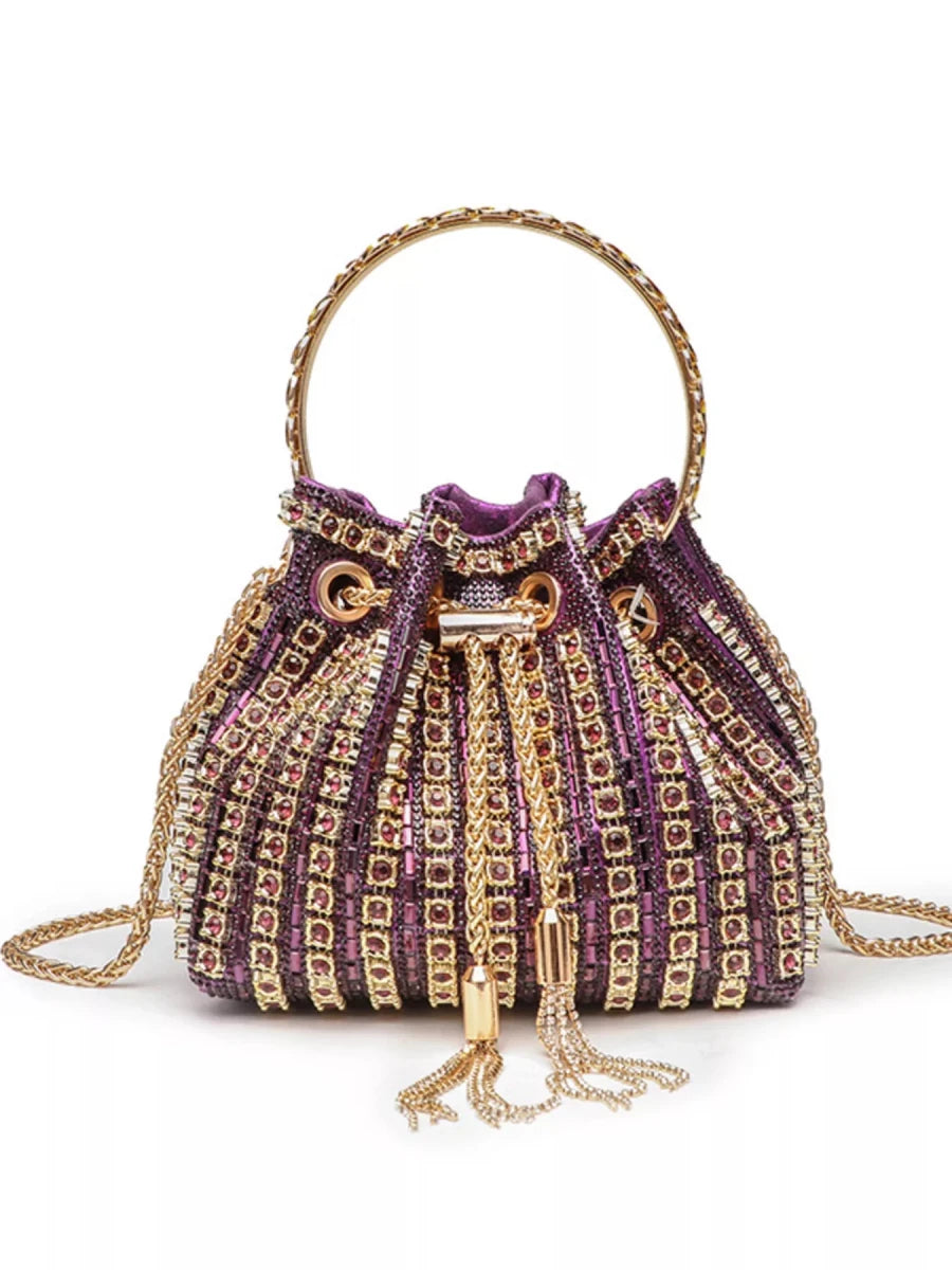Rhinestone Embellished Bucket Crossbody Bag - Wow Store