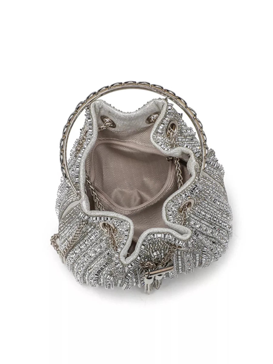 Rhinestone Embellished Bucket Crossbody Bag - Wow Store