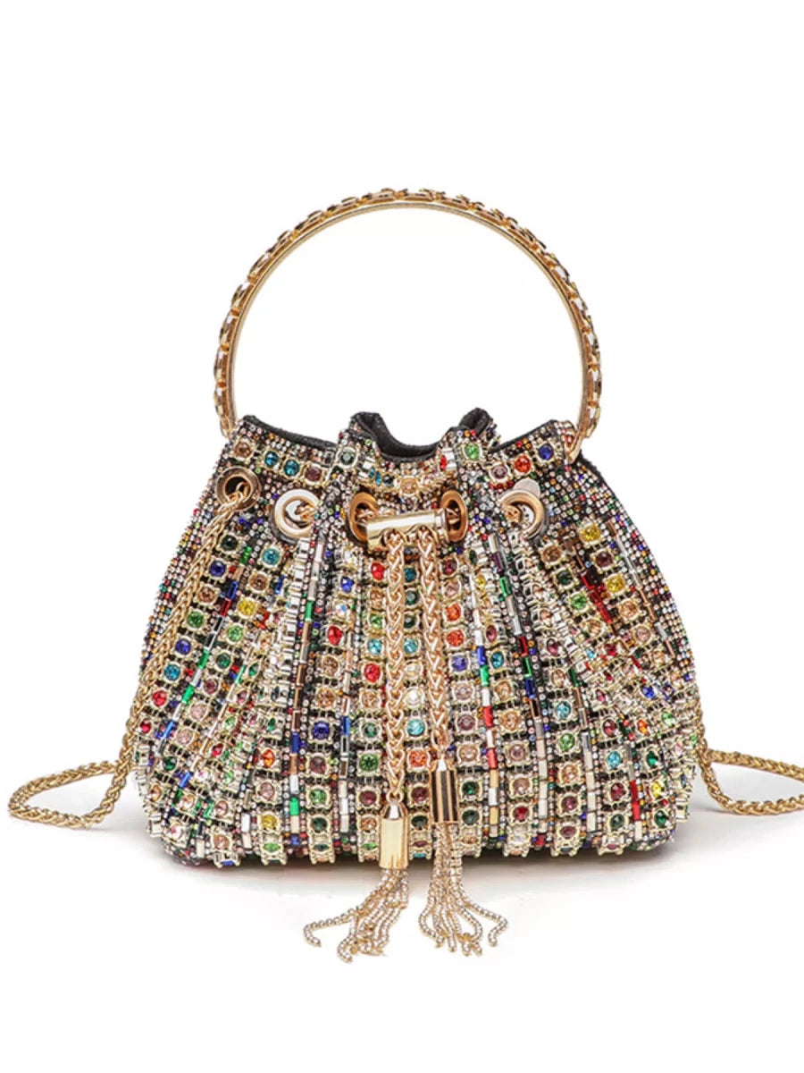 Rhinestone Embellished Bucket Crossbody Bag - Wow Store