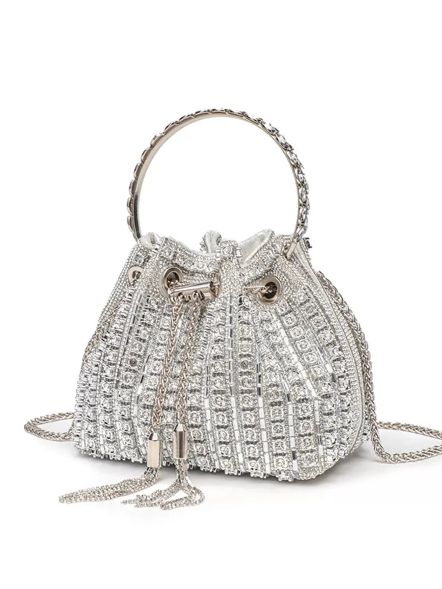 Rhinestone Embellished Bucket Crossbody Bag - Wow Store