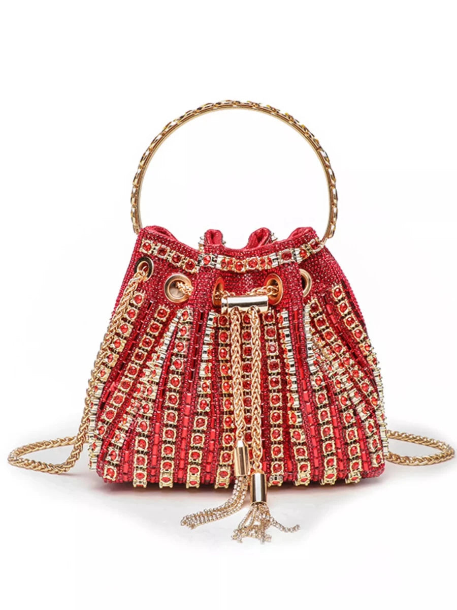Rhinestone Embellished Bucket Crossbody Bag - Wow Store