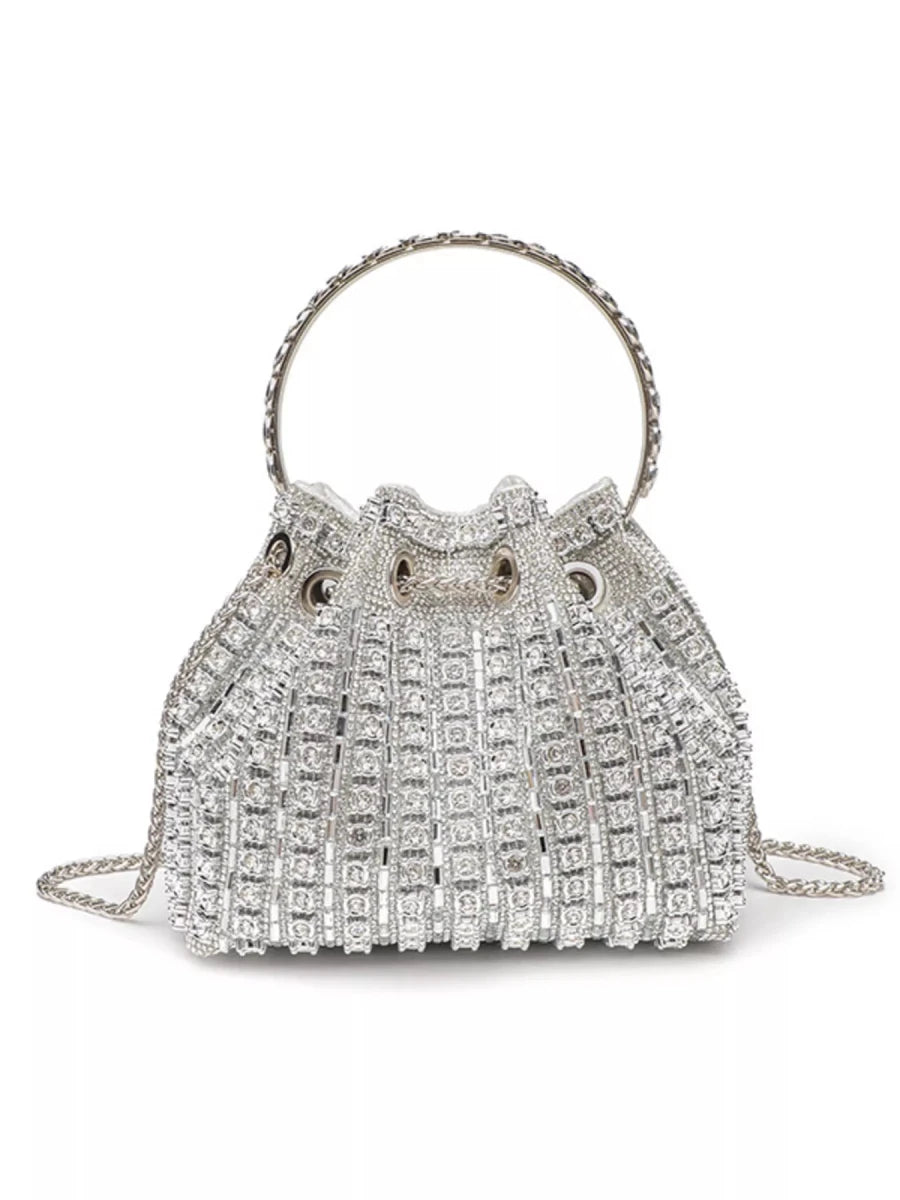 Rhinestone Embellished Bucket Crossbody Bag - Wow Store