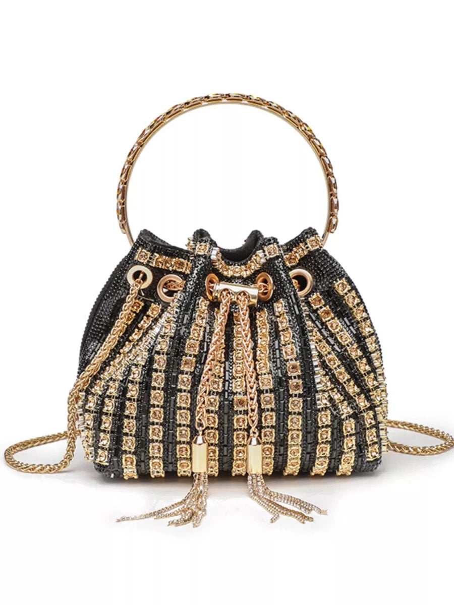 Rhinestone Embellished Bucket Crossbody Bag - Wow Store