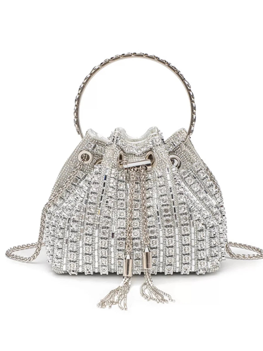 Rhinestone Embellished Bucket Crossbody Bag - Wow Store