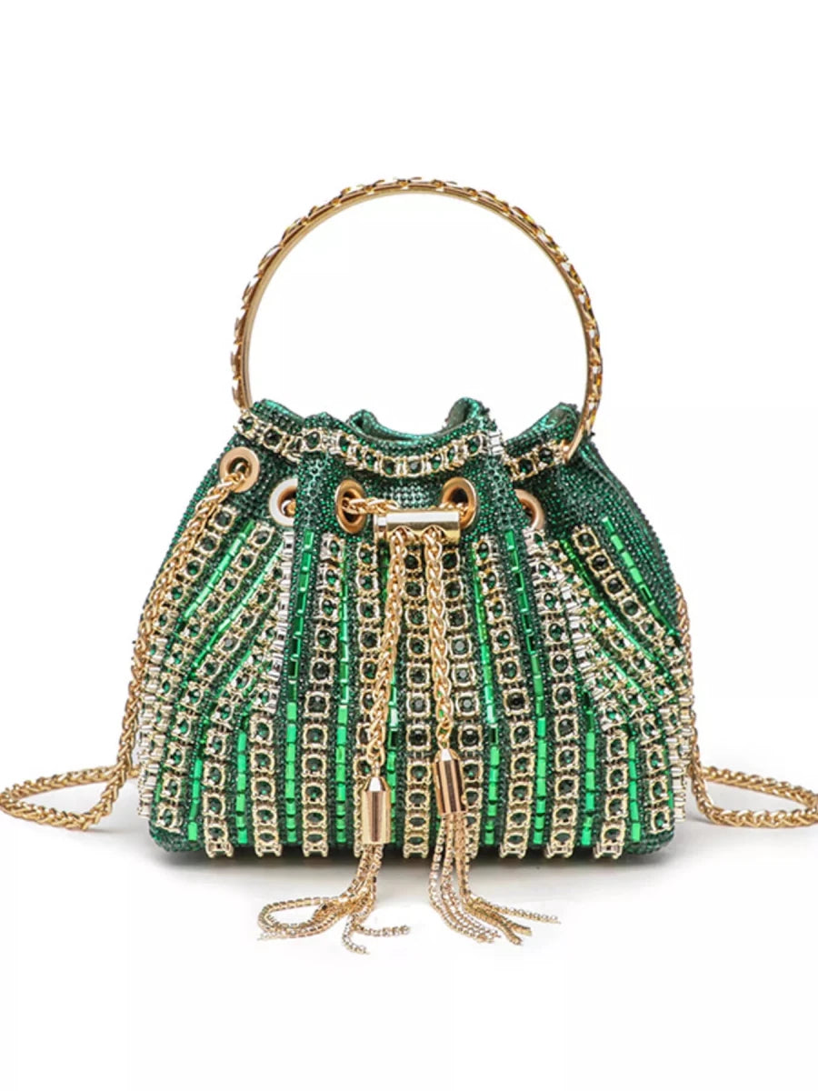 Rhinestone Embellished Bucket Crossbody Bag - Wow Store