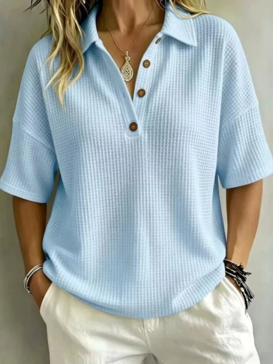 Rhythmia Half Button Waffle Knit Polo Shirt - WowStore.live