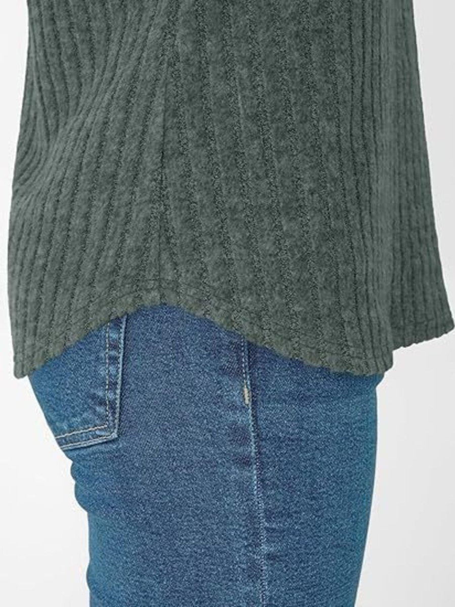 Ribbed Knit V - Neck Relaxed Fit T-Shirt - Wow Store