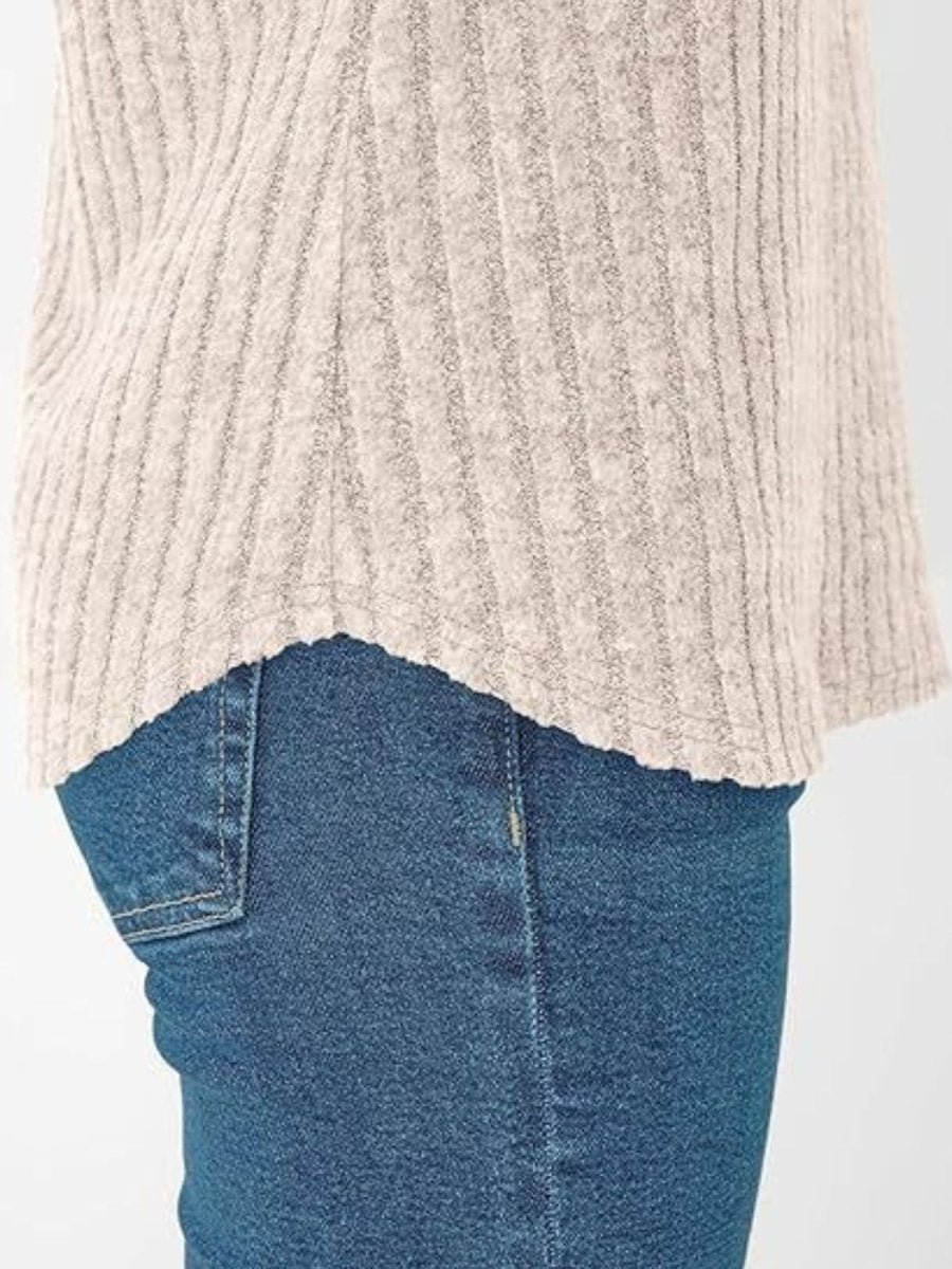 Ribbed Knit V - Neck Relaxed Fit T-Shirt - Wow Store