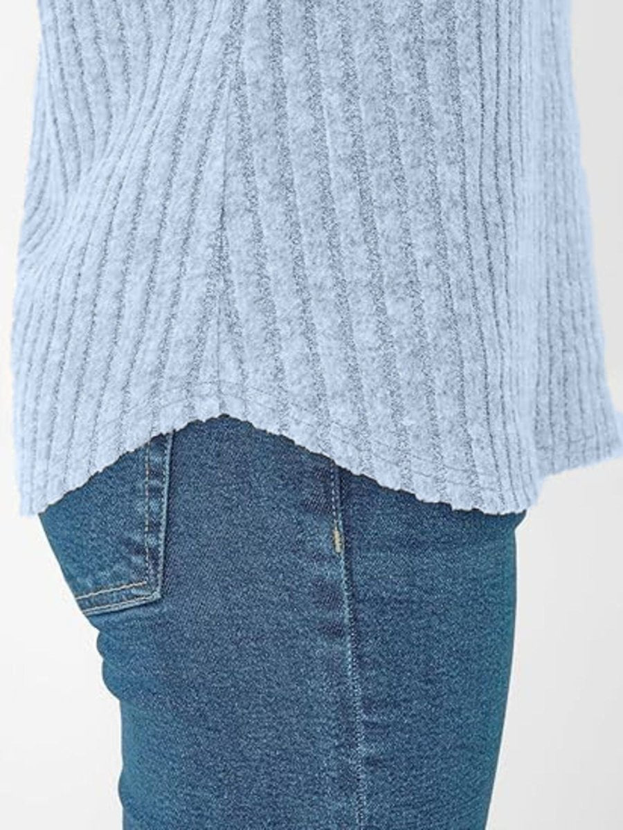 Ribbed Knit V - Neck Relaxed Fit T-Shirt - Wow Store