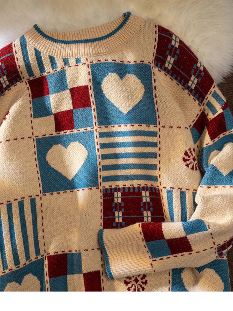 Rich Tone Men's Heart Pattern Checkered Sweater - WowStore.live