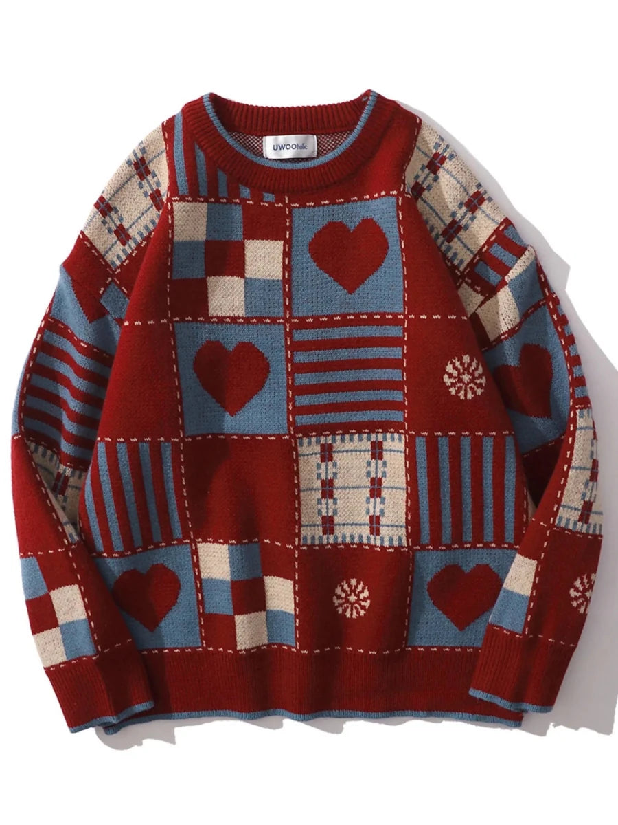 Rich Tone Men's Heart Pattern Checkered Sweater - WowStore.live