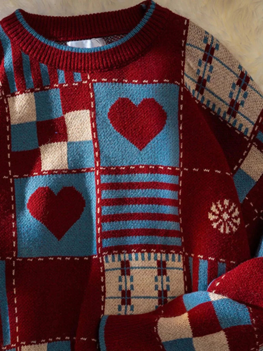 Rich Tone Men's Heart Pattern Checkered Sweater - WowStore.live