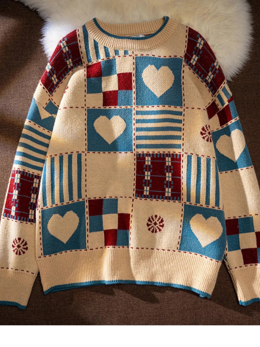 Rich Tone Men's Heart Pattern Checkered Sweater - WowStore.live
