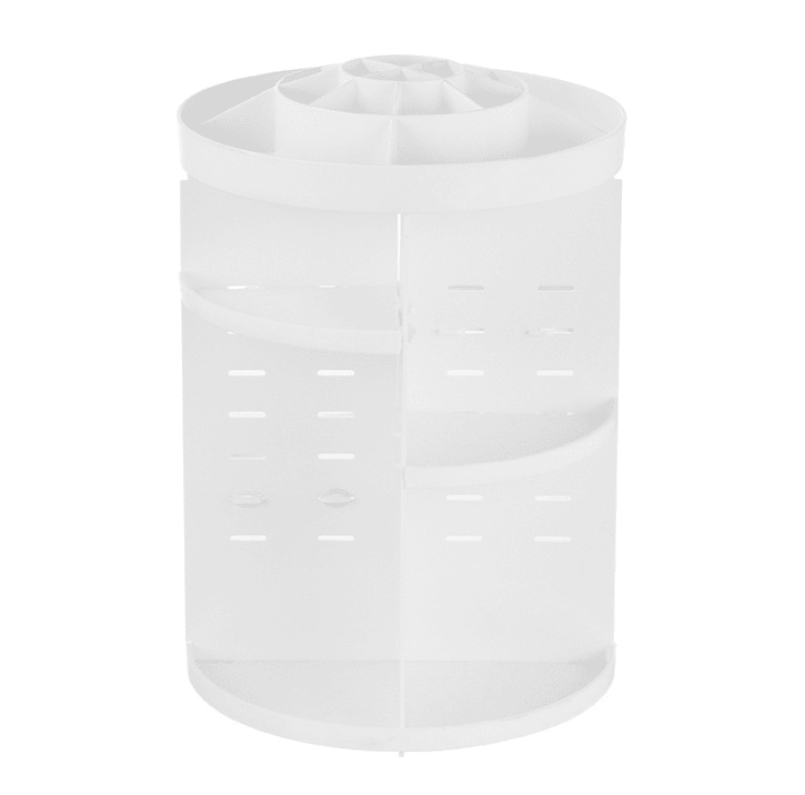 Frosted white rotating makeup organiser, empty, with a compartment tray on top