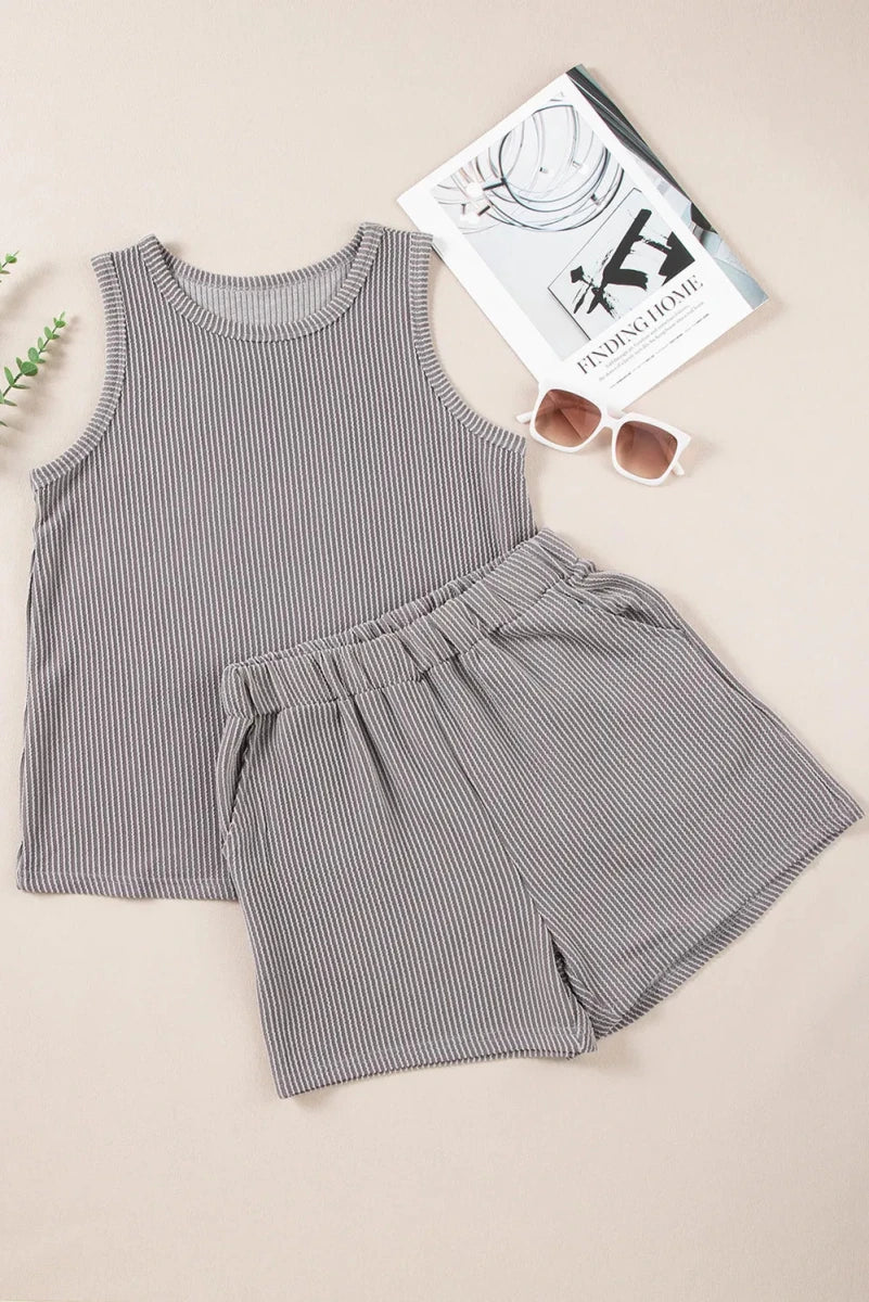 Round Neck Sleeveless Top and Shorts Set - Wow Store