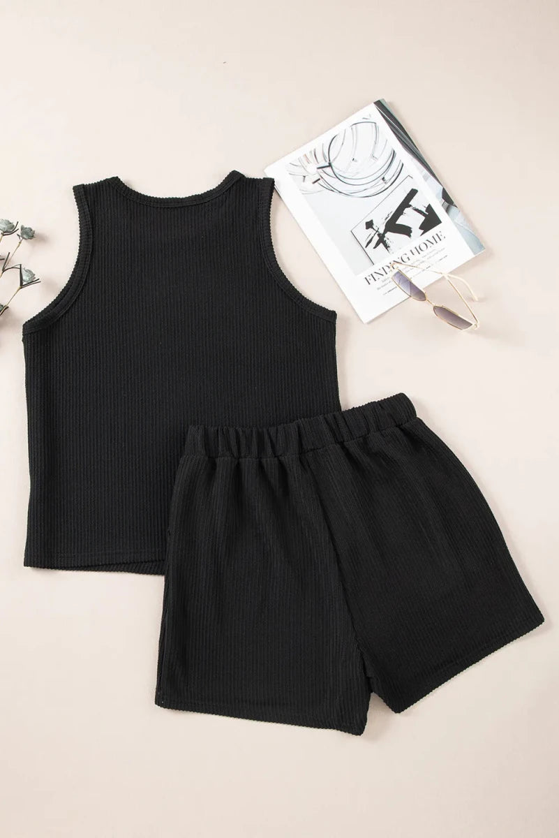 Round Neck Sleeveless Top and Shorts Set - Wow Store