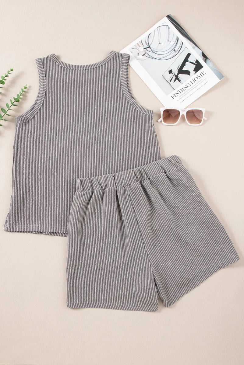 Round Neck Sleeveless Top and Shorts Set - Wow Store