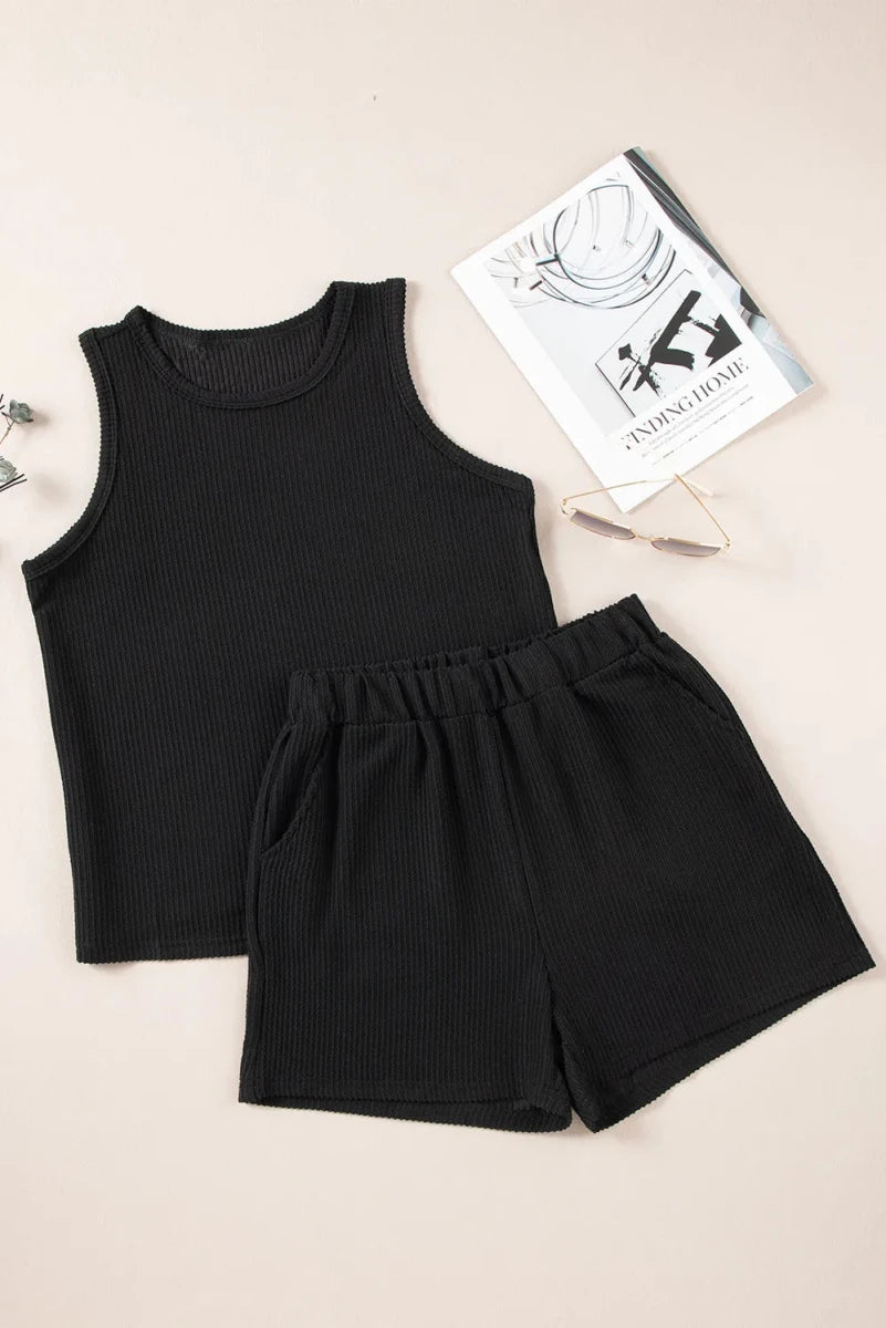 Round Neck Sleeveless Top and Shorts Set - Wow Store