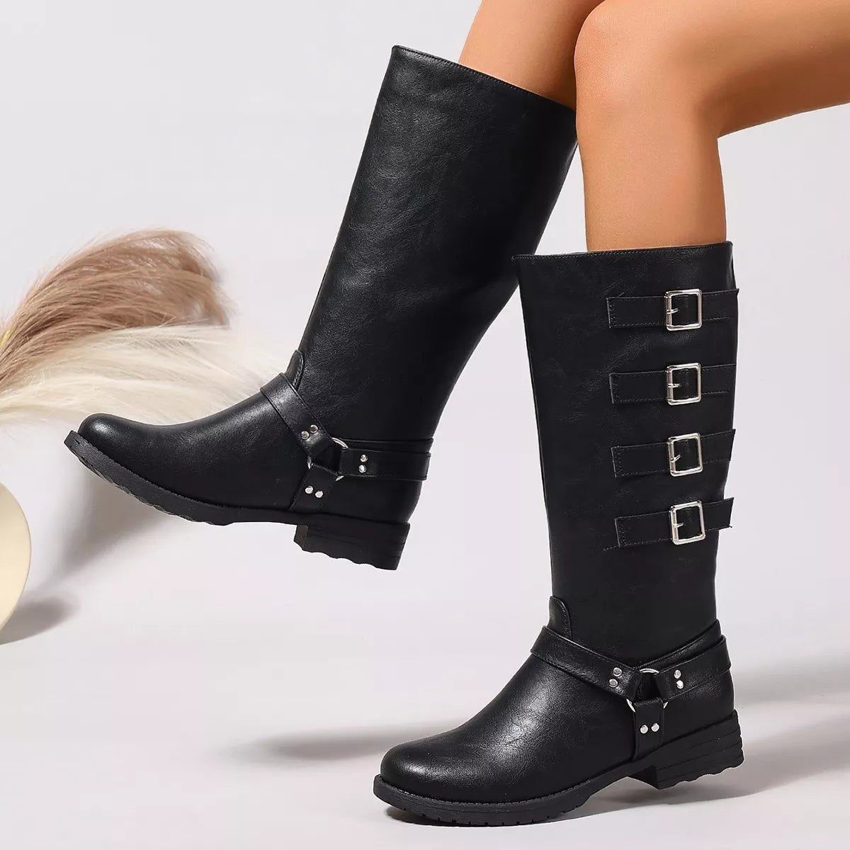 Round Toe Block Heels Boots - Wow Store