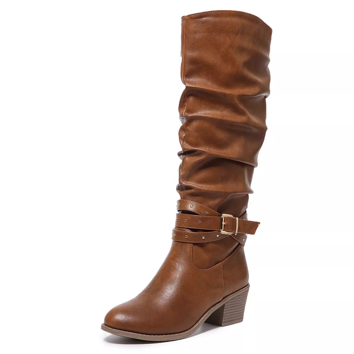 Round Toe Block Heels Boots - Wow Store
