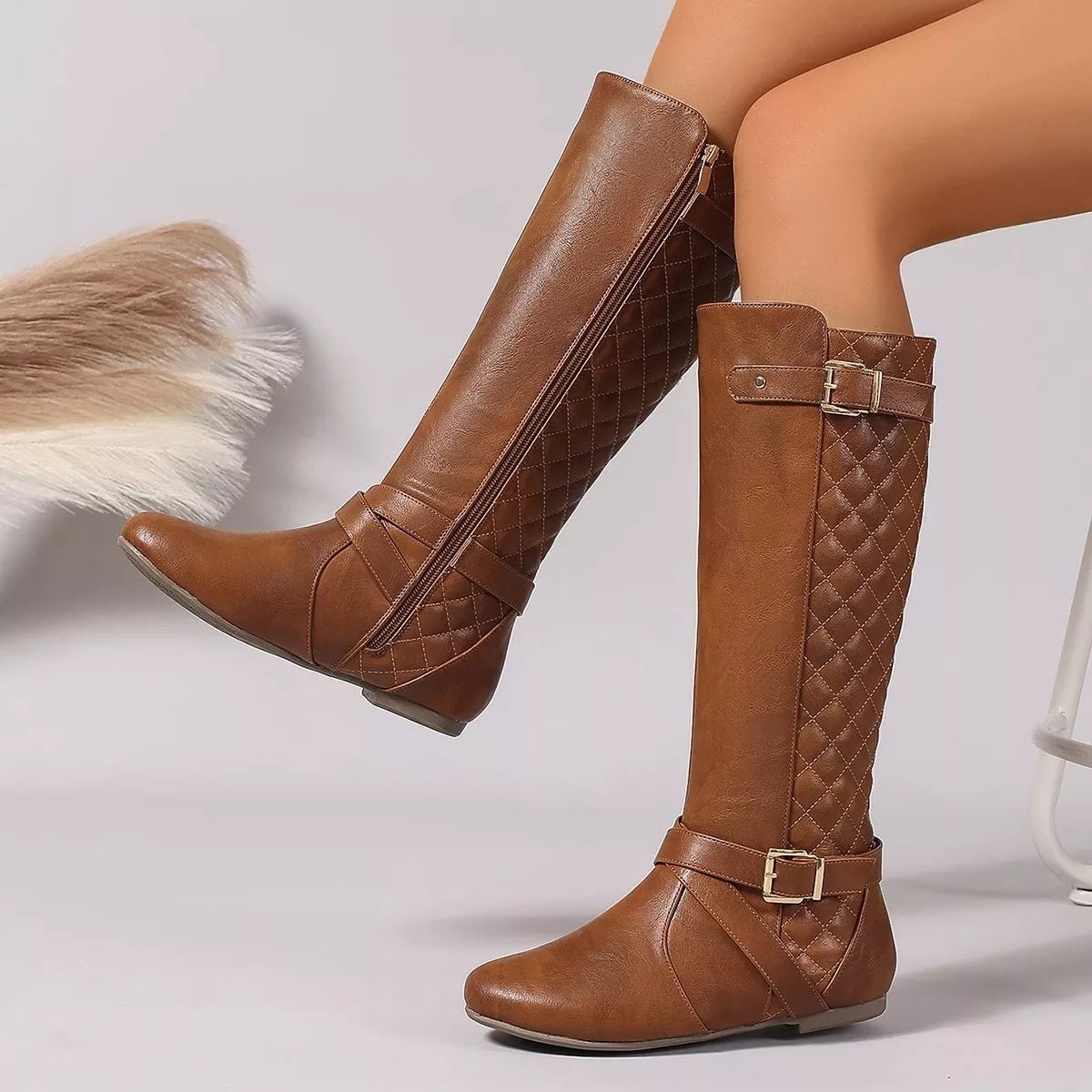 Round Toe Block Heels Boots - Wow Store