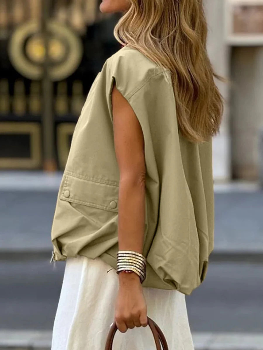 Ruched Hem Zip Up Vest - Wow Store