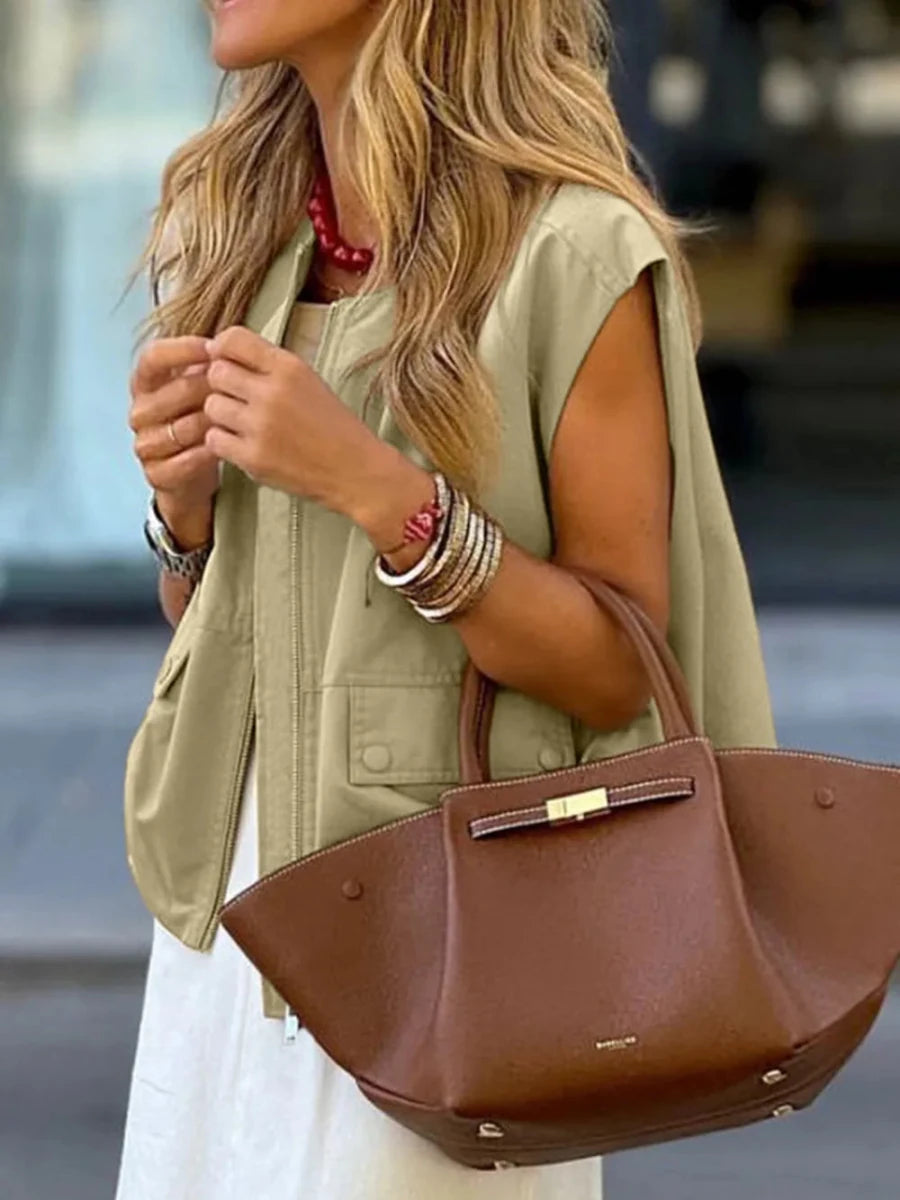 Ruched Hem Zip Up Vest - Wow Store