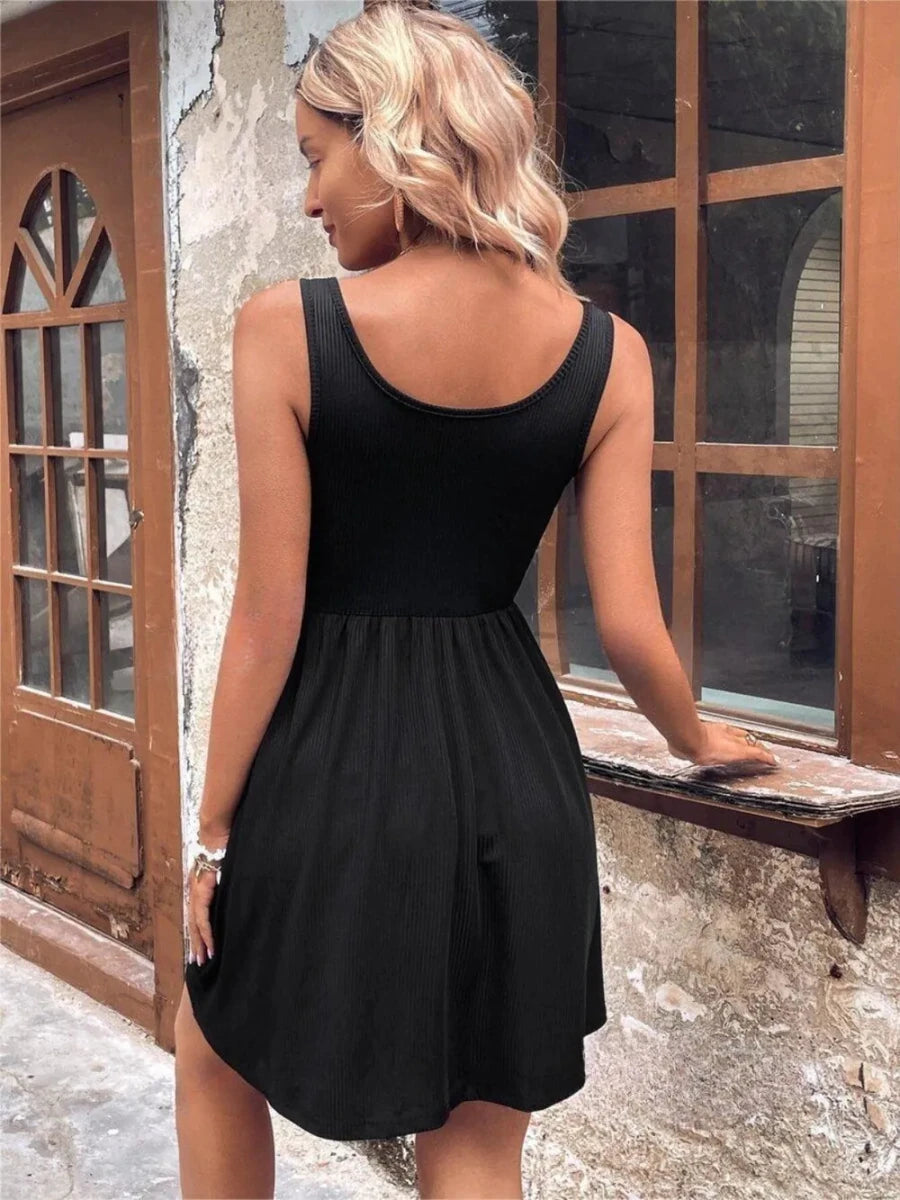 Scoop Neck Wide Strap Mini Tank Dress - Wow Store