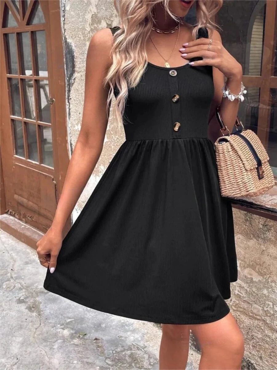 Scoop Neck Wide Strap Mini Tank Dress - Wow Store