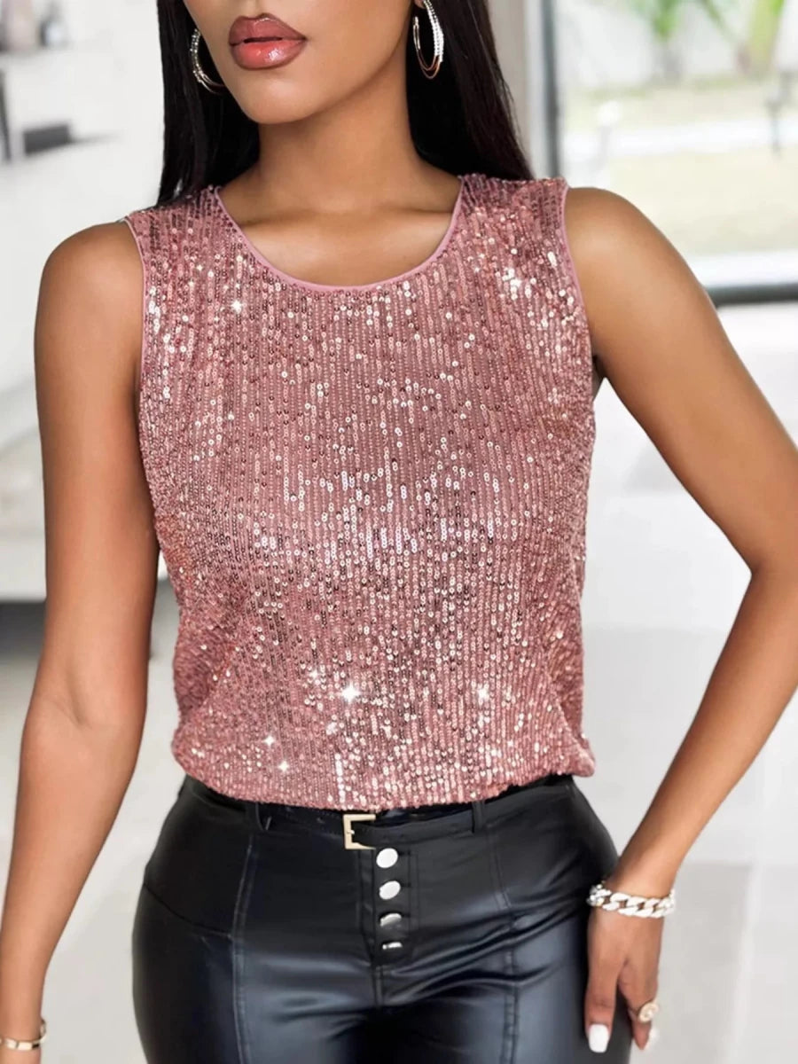 Sequin Round Neck Tank Top - Wow Store