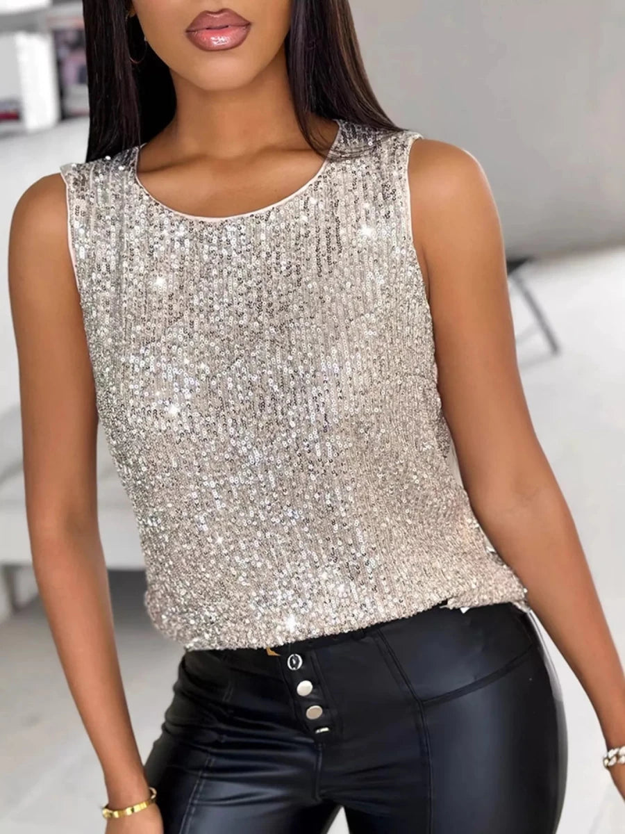 Sequin Round Neck Tank Top - Wow Store