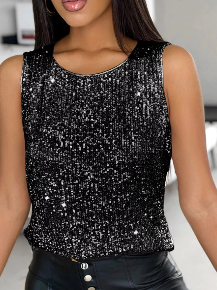 Sequin Round Neck Tank Top - Wow Store
