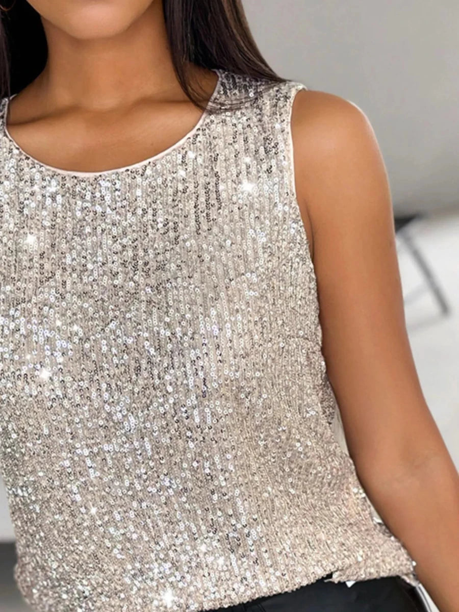 Sequin Round Neck Tank Top - Wow Store