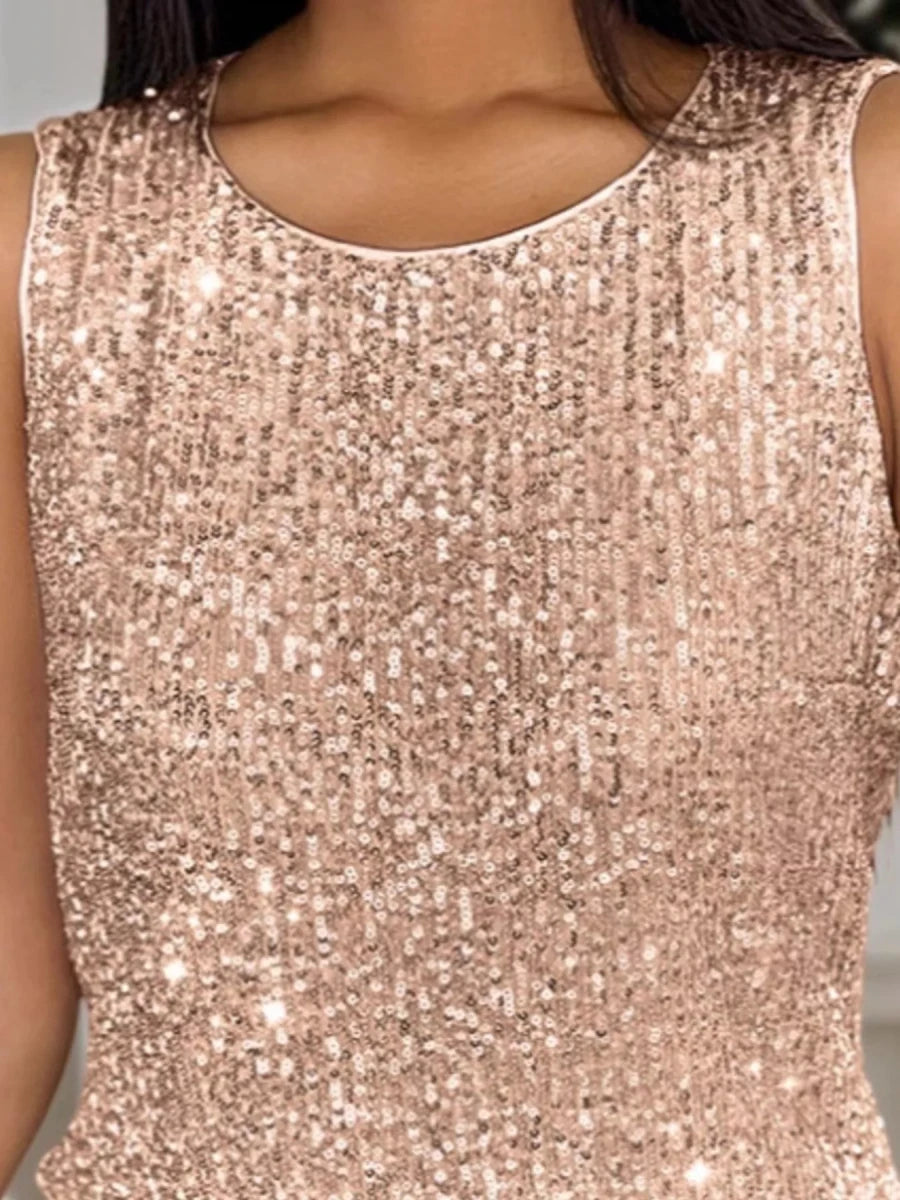 Sequin Round Neck Tank Top - Wow Store